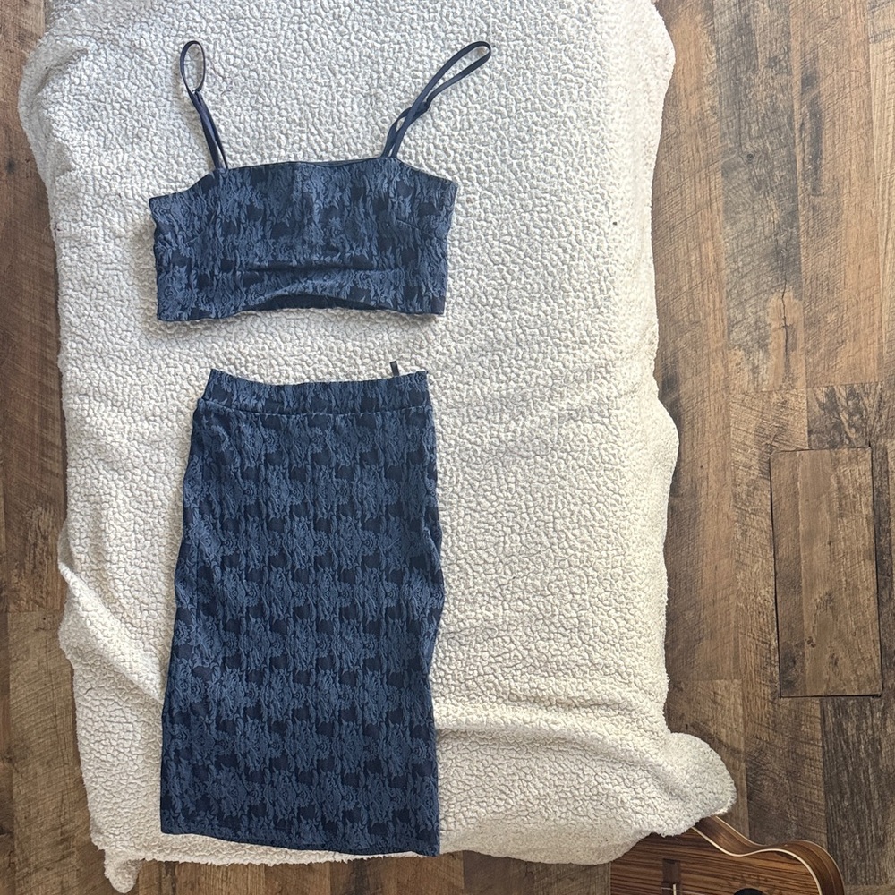 Honey Punch Navy Midi Skirt Set